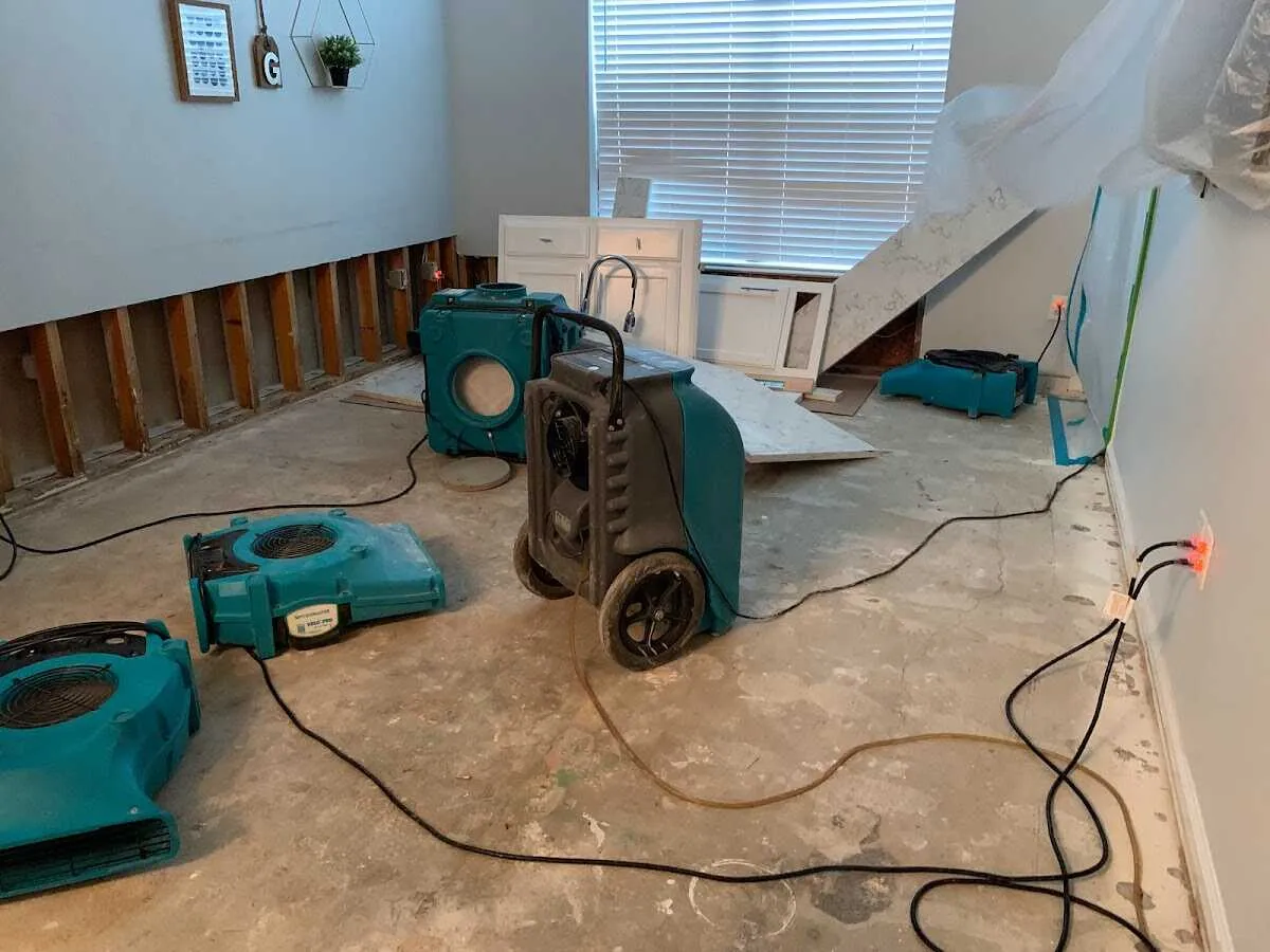 Dehumidifier in flood-cut room for Water Damage Restoration in Ilchester
